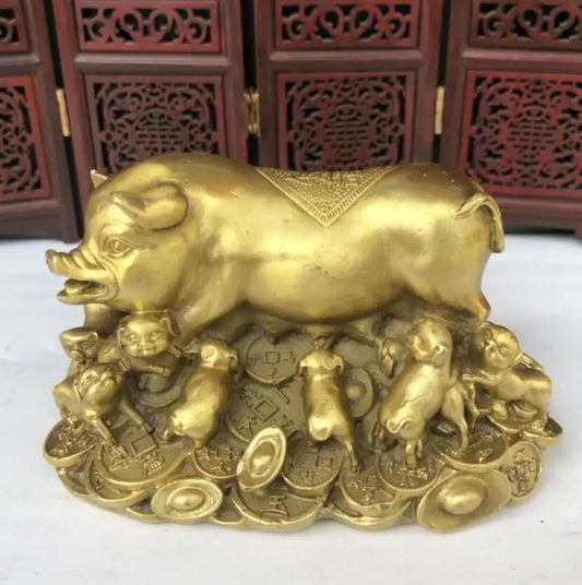China brass gold money pig crafts statue