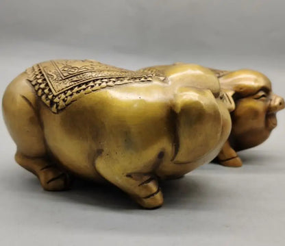China brass gold pig send blessing crafts statue A pair