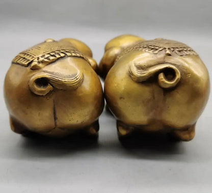 China brass gold pig send blessing crafts statue A pair