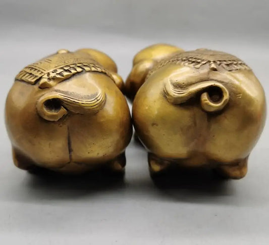 China brass gold pig send blessing crafts statue A pair