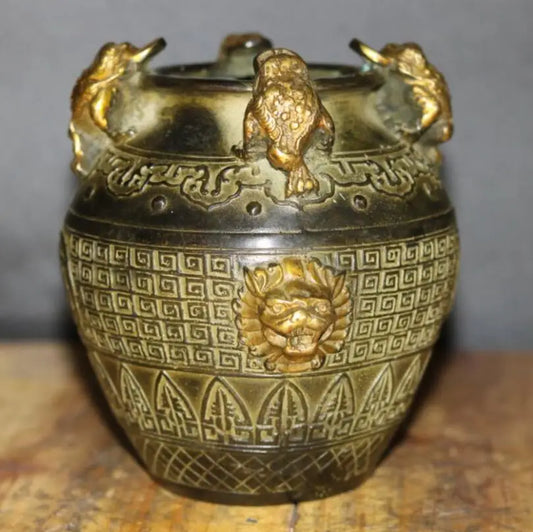 China brass gold toad jar crafts statue