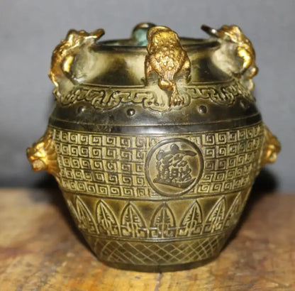 China brass gold toad jar crafts statue