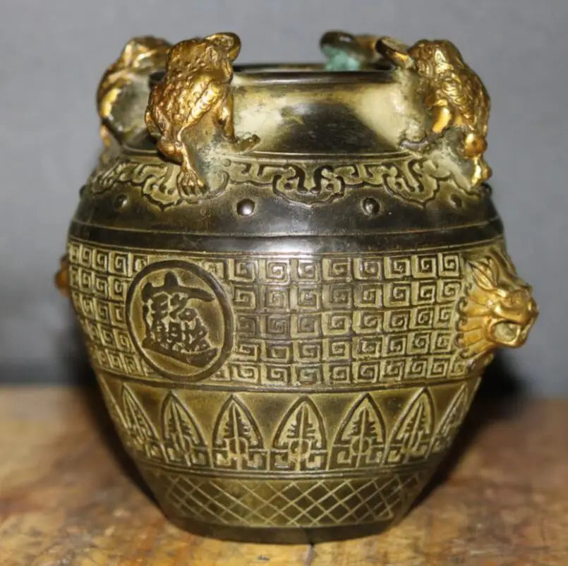 China brass gold toad jar crafts statue