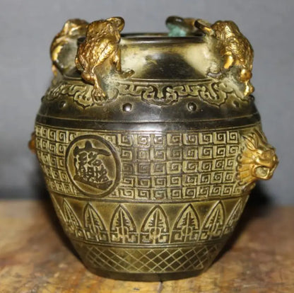 China brass gold toad jar crafts statue