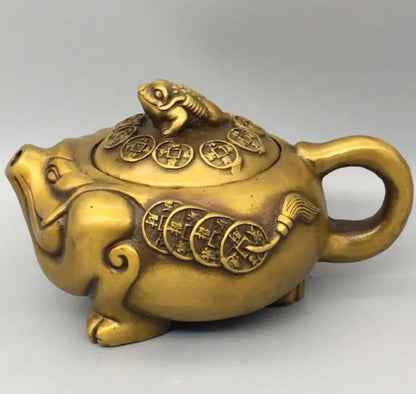 China brass gold toad teapot crafts statue