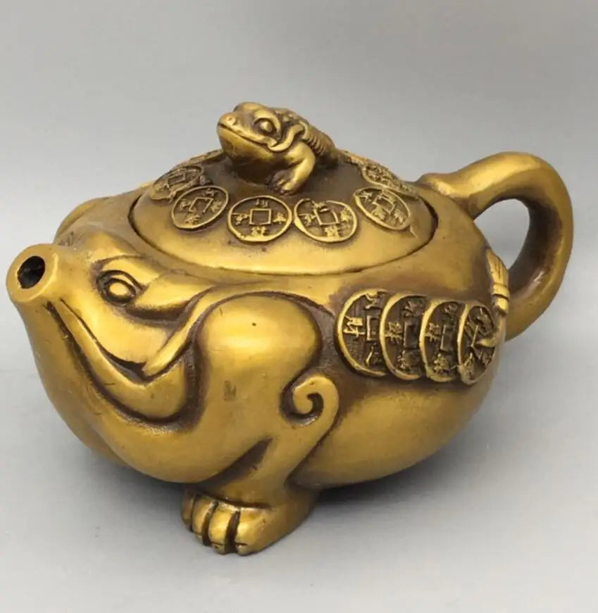 China brass gold toad teapot crafts statue
