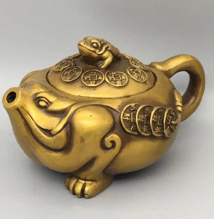 China brass gold toad teapot crafts statue