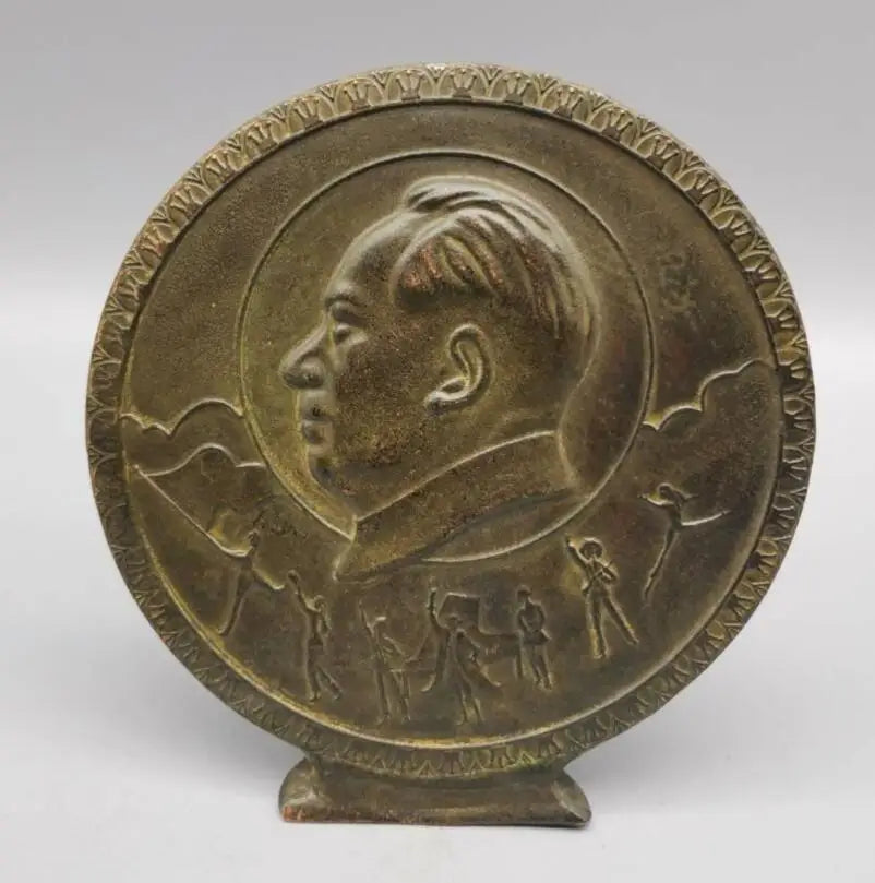 China brass great leader Mao Zedong Commemorative badge crafts statue