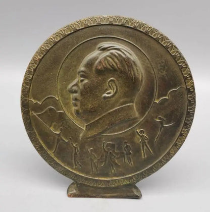 China brass great leader Mao Zedong Commemorative badge crafts statue
