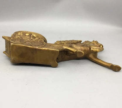 China brass horse pull Ingots wealth crafts statue