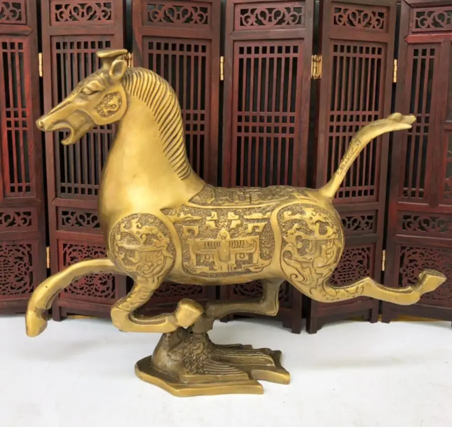 China brass horse stepped swallows crafts statue