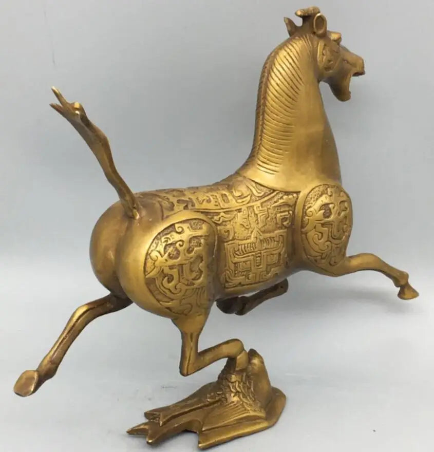 China brass horse stepped swallows crafts statue