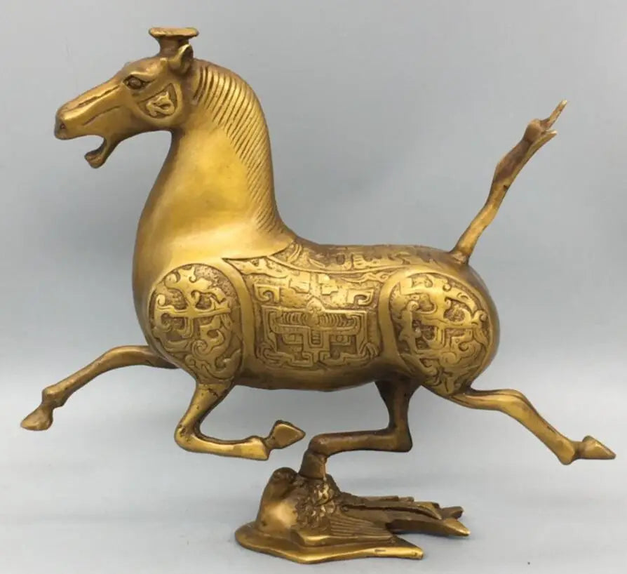 China brass horse stepped swallows crafts statue