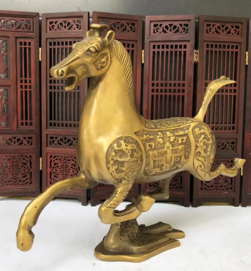 China brass horse stepped swallows crafts statue