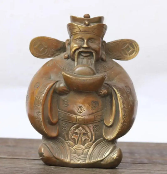 China brass hug yuan treasure god of wealth crafts statue