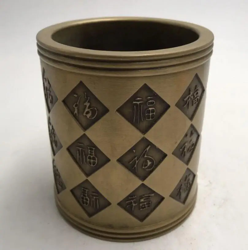 China brass hundred blessing pen cylinder crafts statue