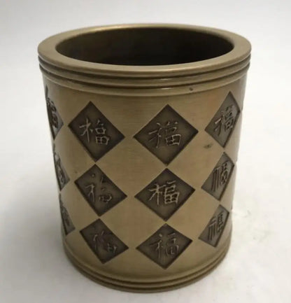 China brass hundred blessing pen cylinder crafts statue