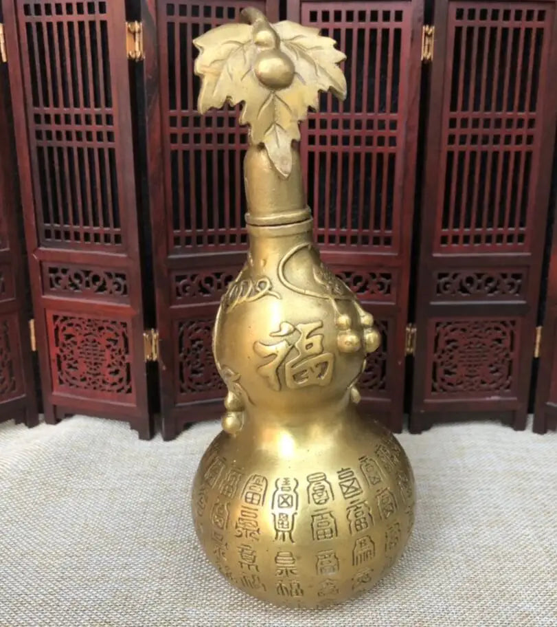China brass hundred fu gourd wealth crafts statue