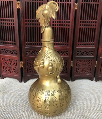 China brass hundred fu gourd wealth crafts statue