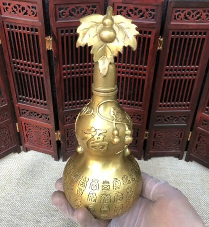 China brass hundred fu gourd wealth crafts statue