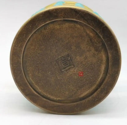 China brass imitation turquoise cylindrical abacus Pen holder crafts statue