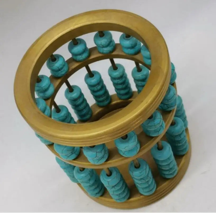 China brass imitation turquoise cylindrical abacus Pen holder crafts statue