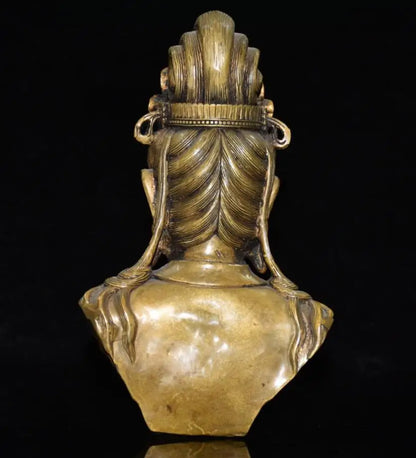 China brass inlay gem Guanyin head crafts statue