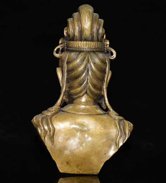 China brass inlay gem Guanyin head crafts statue