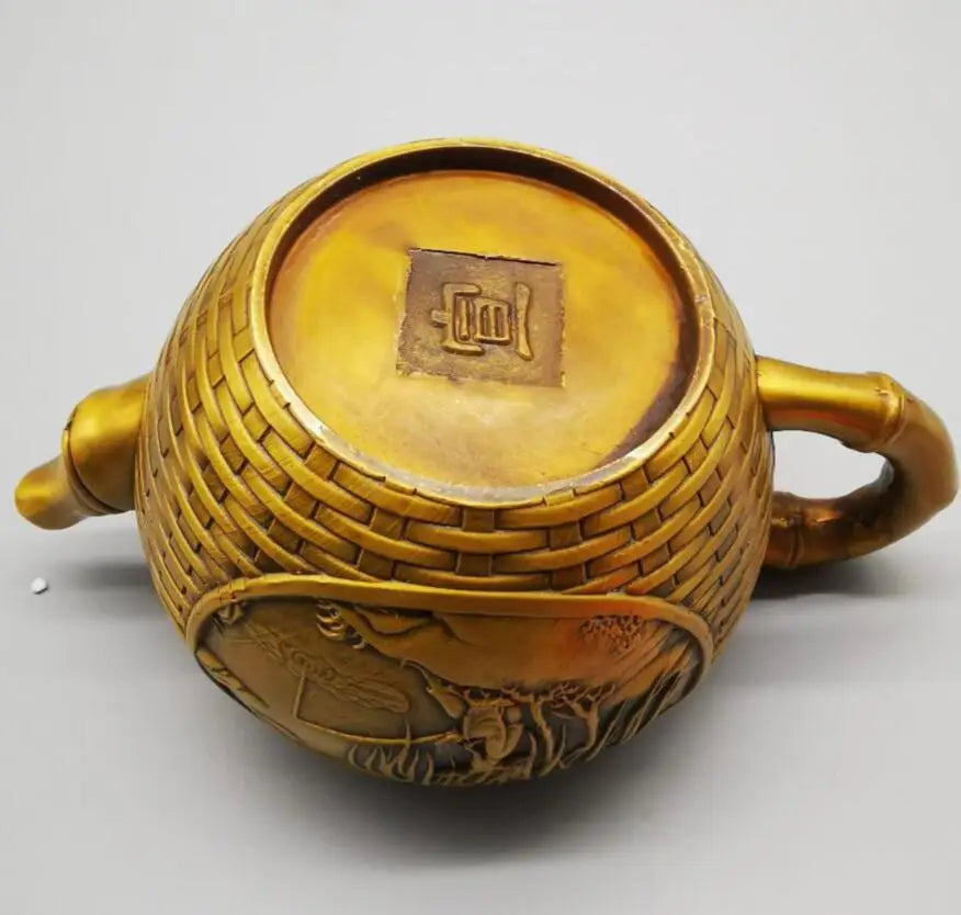 China brass jiang ziya fishing teapot crafts statue