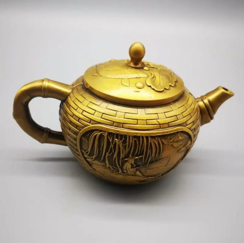 China brass jiang ziya fishing teapot crafts statue