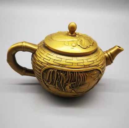 China brass jiang ziya fishing teapot crafts statue