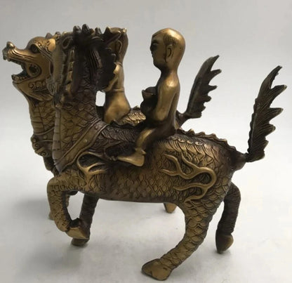 China brass kirin child crafts statue A pair
