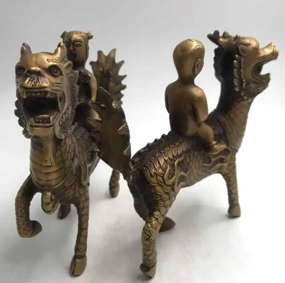 China brass kirin child crafts statue A pair