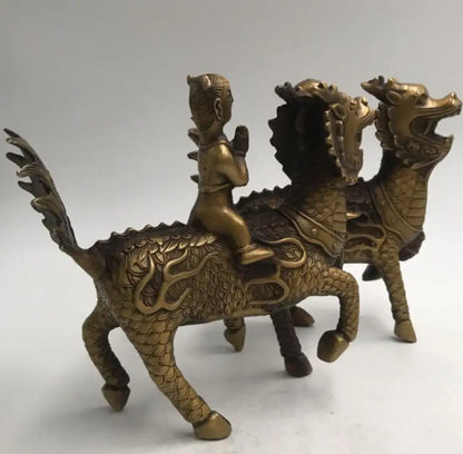 China brass kirin child crafts statue A pair