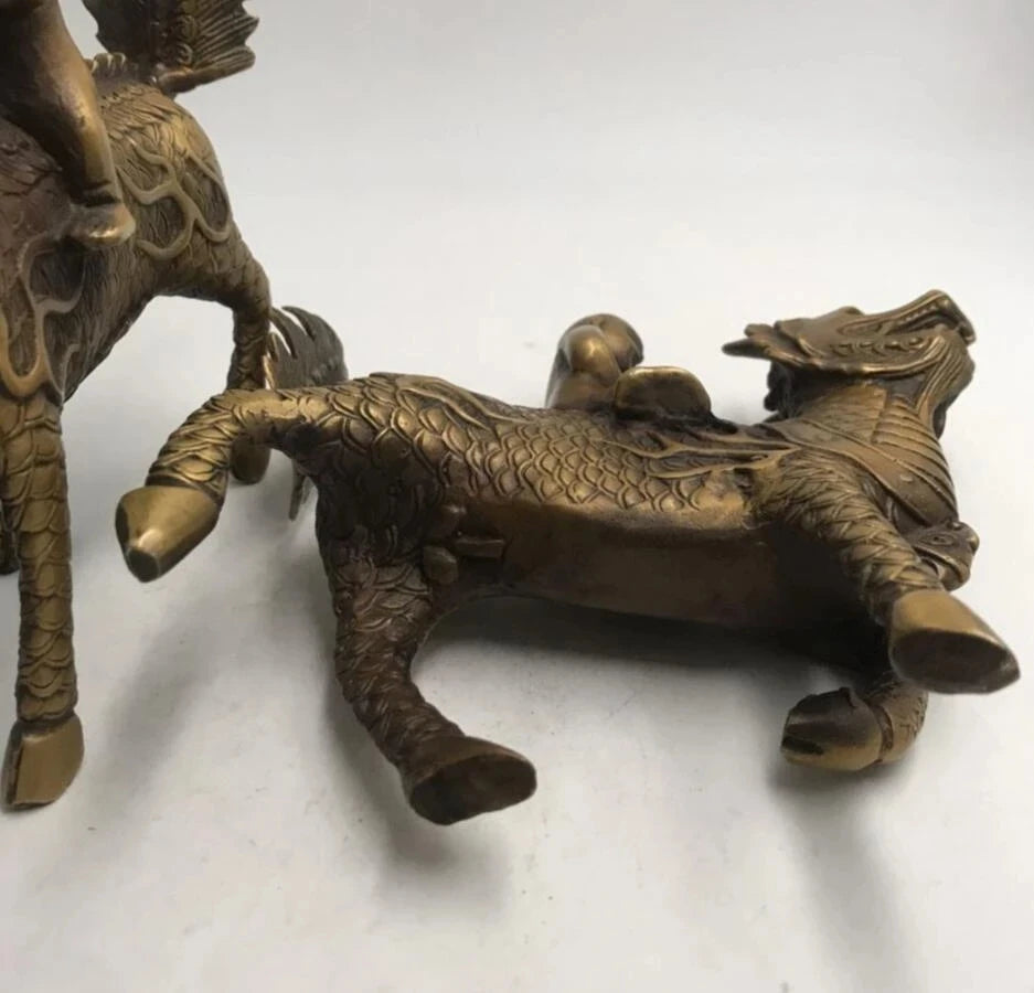 China brass kirin child crafts statue A pair