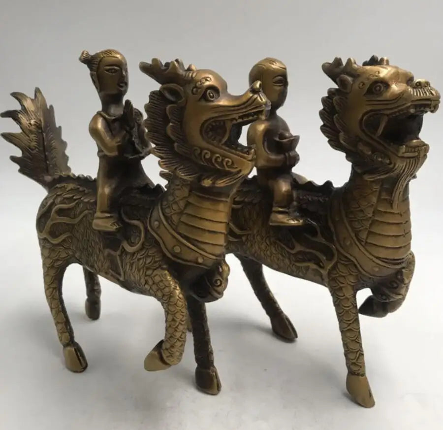 China brass kirin child crafts statue A pair
