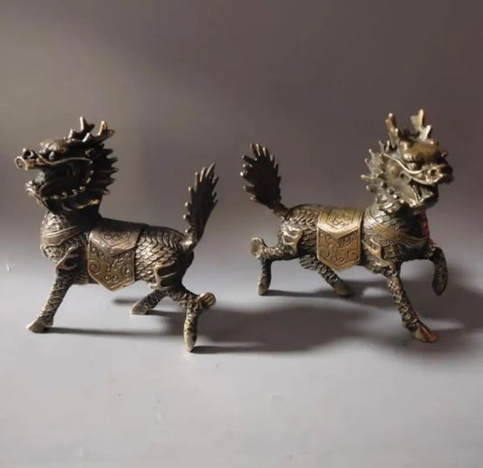 China brass kirin crafts statue A pair