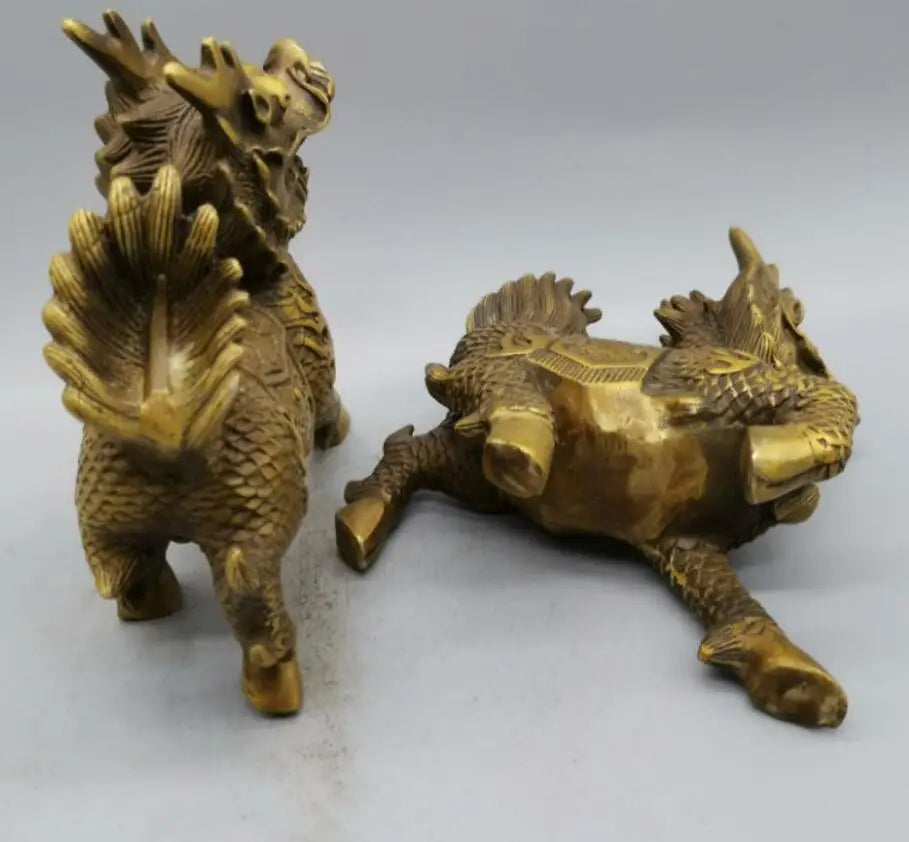 China brass kirin crafts statue A pair