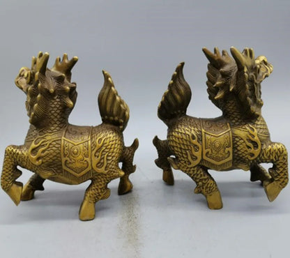 China brass kirin crafts statue A pair