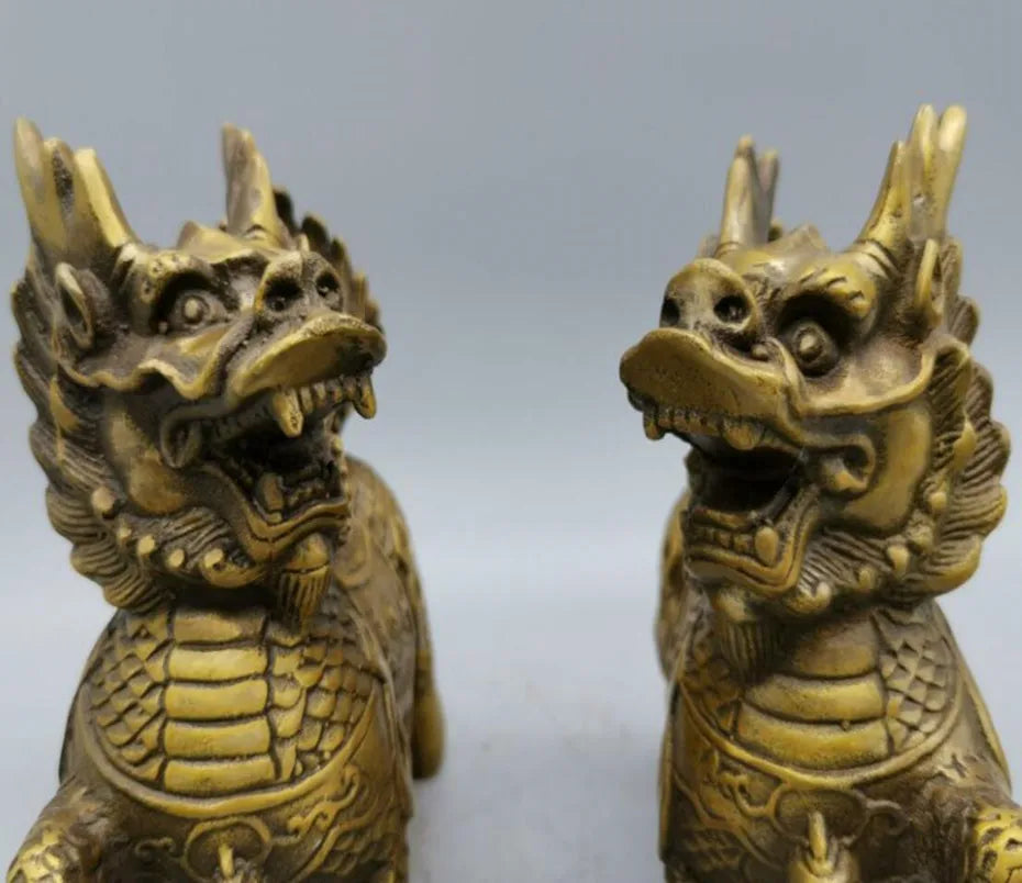 China brass kirin crafts statue A pair