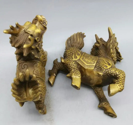 China brass kirin crafts statue A pair