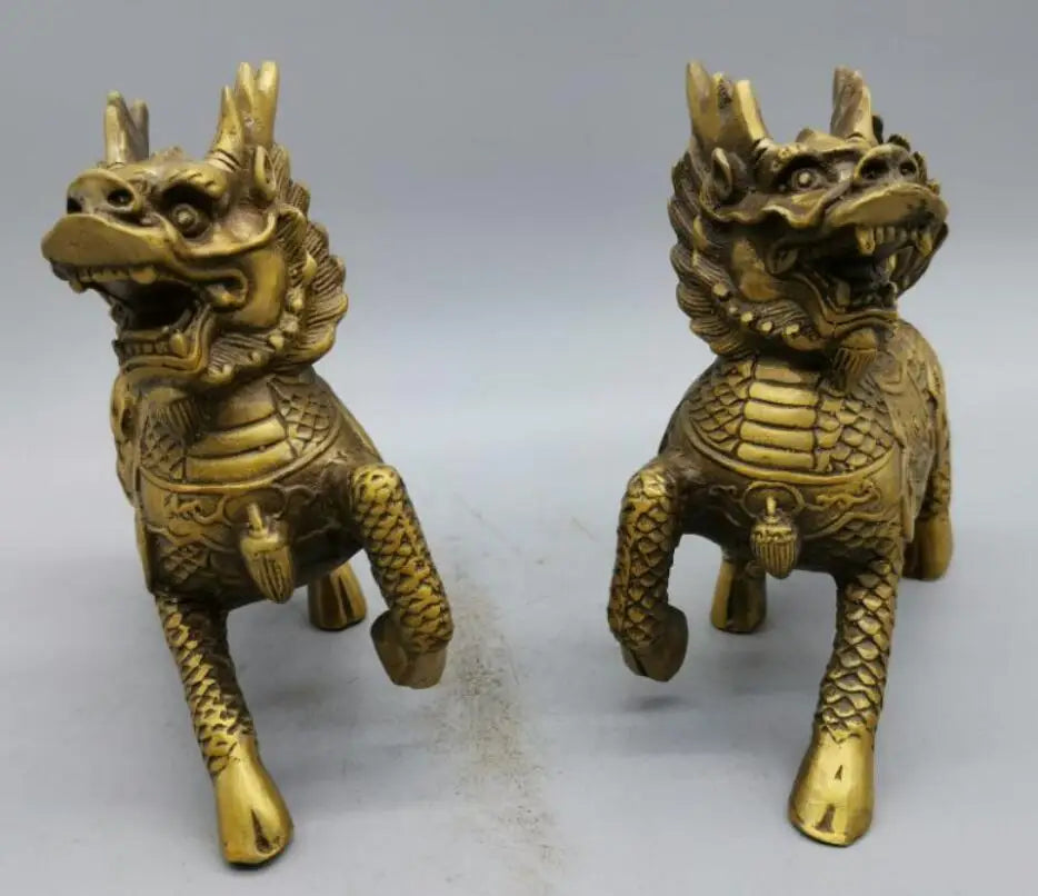 China brass kirin crafts statue A pair