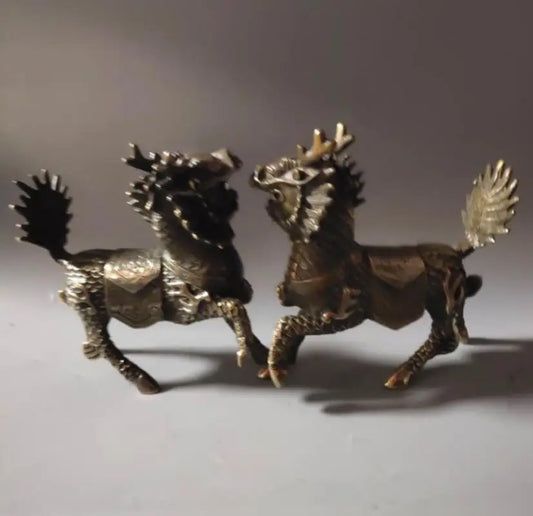 China brass kirin crafts statue A pair