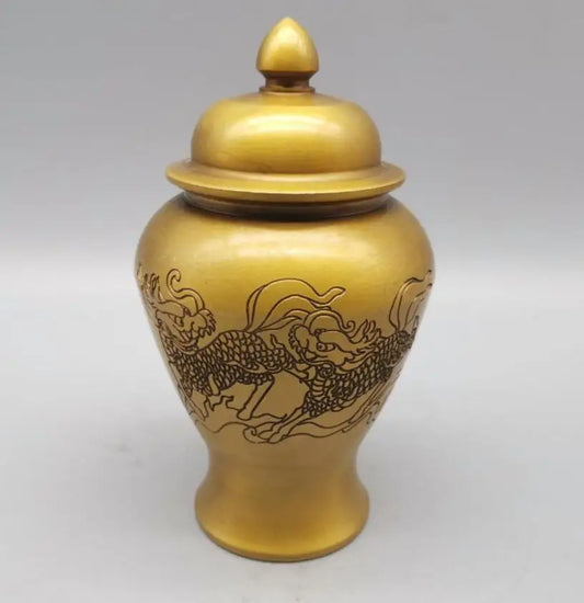 China brass kirin pattern Tea caddy crafts statue
