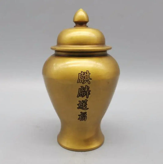 China brass kirin pattern Tea caddy crafts statue
