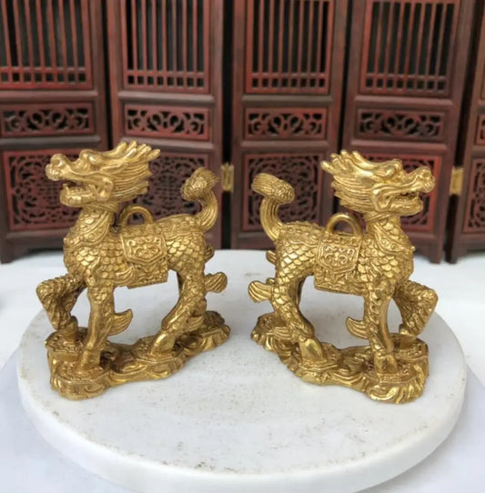 China brass kirin small crafts statue A pair