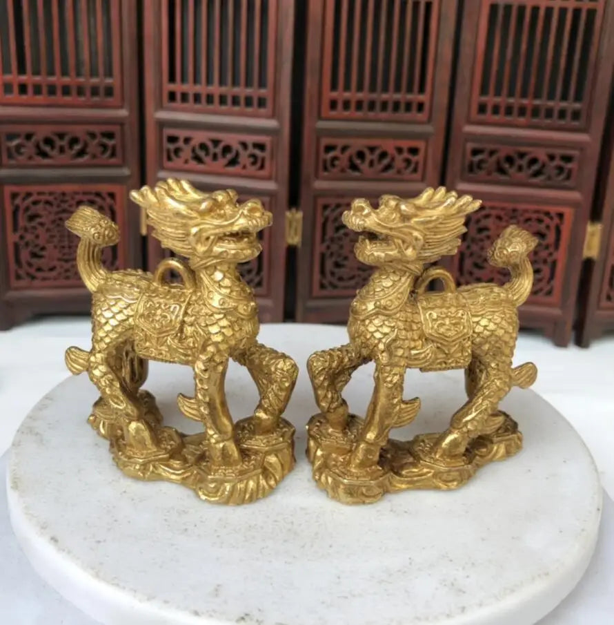 China brass kirin small crafts statue A pair