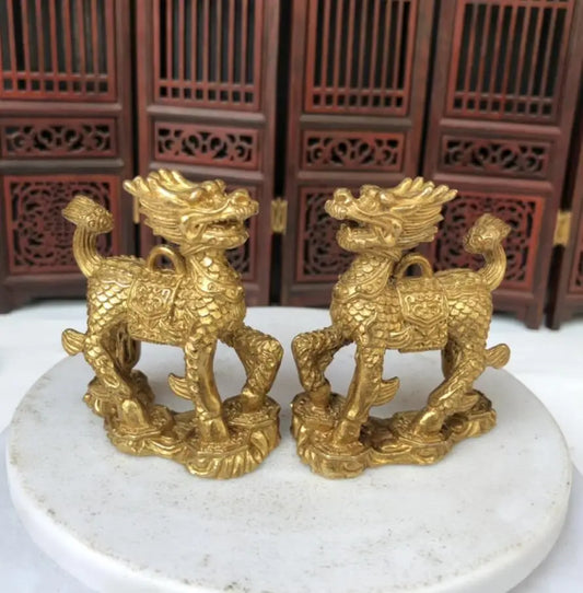 China brass kirin small crafts statue A pair