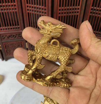 China brass kirin small crafts statue A pair