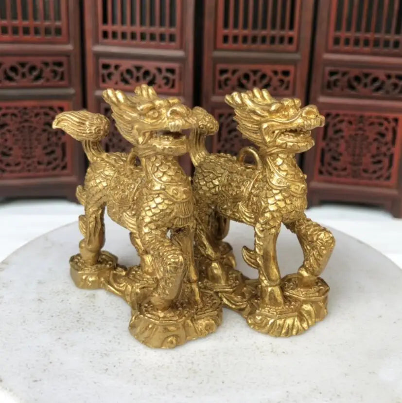 China brass kirin small crafts statue A pair